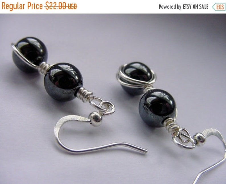 SALE Hematite Wire Wrap Dangle Earrings, Grounding Protection Stone for the Mind, Chakra Balancing, image 2