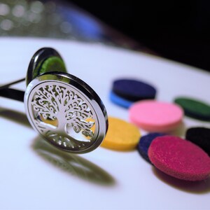 Auto Diffusoren Aromatherapie Diffusor, Baum des Lebens, musikalische Notizen, HAMSA HAND, OM, ätherische Öle, Pads enthalten! Edelstahl Bild 2