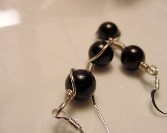 SALE! Black Onyx Wire Wrap Dangle Earrings, Chakra Balancing, Self-Confidence, Happiness, Good Fortune