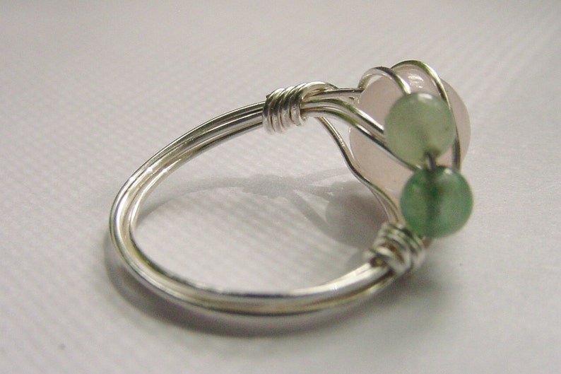 SALE Heart Soothing Ring Rose Quartz, Gr Aventurine, Heart Healing, Wire Wrapped Silver, Love Stone, Prosperity Abundance image 2