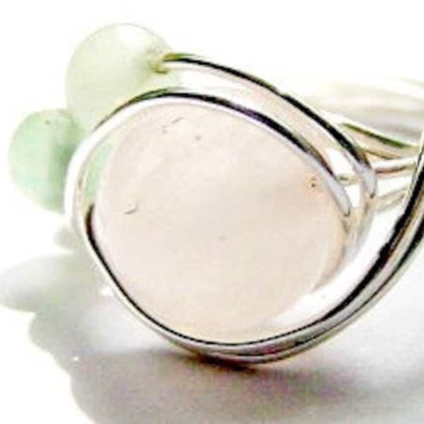 BEST SELLER HEART Soothing Ring Rose Quartz, Gr Aventurine, Heart Healing, Wire Wrapped Silver, Love Stone, Prosperity  Abundance