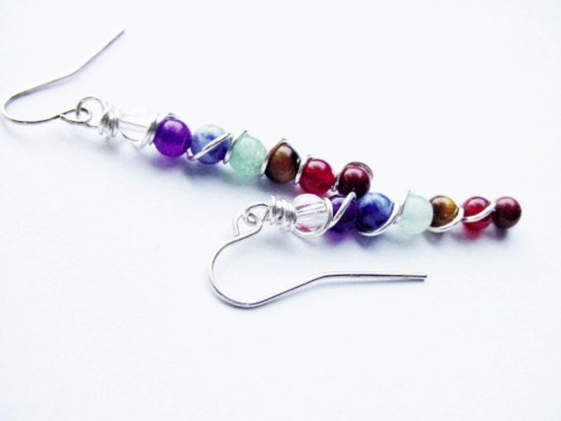 7 Chakra Earrings, Semi Precious, Balance Energy Meridians, Chakra Jewelry, Reiki Jewelry, Jewellery image 1