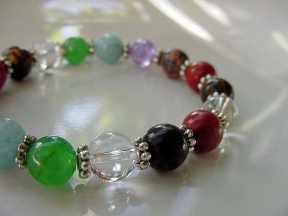 7 Chakra Bracelet Gemstones FREE Matching Earrings Balance | Etsy