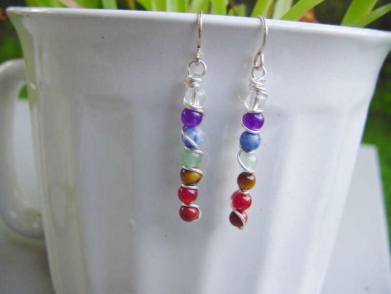 7 Chakra Earrings, Semi Precious, Balance Energy Meridians, Chakra Jewelry, Reiki Jewelry, Jewellery image 4