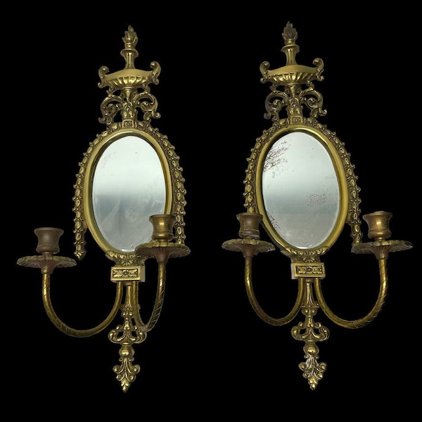 Vintage Brass Wall Sconces Candle Holders with Mirrors