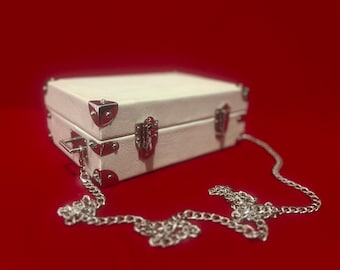White Leather Handbag Trunk: Hardsided Sophisticated Bag
