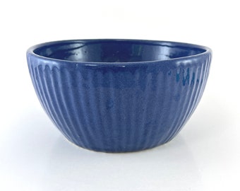 Early 1900's Zanesville Stoneware Company 4406 Cobalt Blue Ribbed Bowl