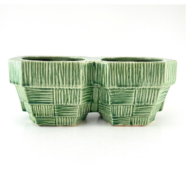 1950's McCoy "Square" Green Basketweave Planter/Flower Pot