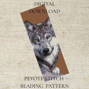 Wolf Peyote Stitch Even Count Beading Pattern for Bracelet Cuff or Bookmark - PDF instant download