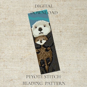Sea Otter with Pup Peyote Beading Pattern - even count flat - PDF download - bracelet or bookmark