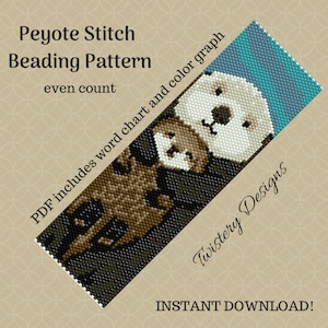 Sea Otter with Pup Peyote Beading Pattern - even count flat - PDF download - bracelet or bookmark