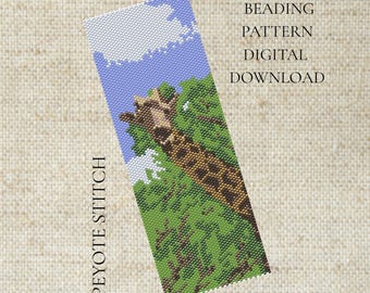 Giraffe in Trees Peyote Stitch Beading Pattern - even count flat - PDF download - bracelet or bookmark
