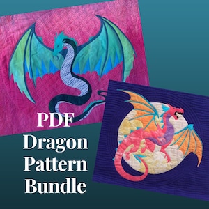 Dragon Applique PDF Discount Pattern Bundle - dastardly dragon and sinister serpent, bonus double dragon silhouette block!