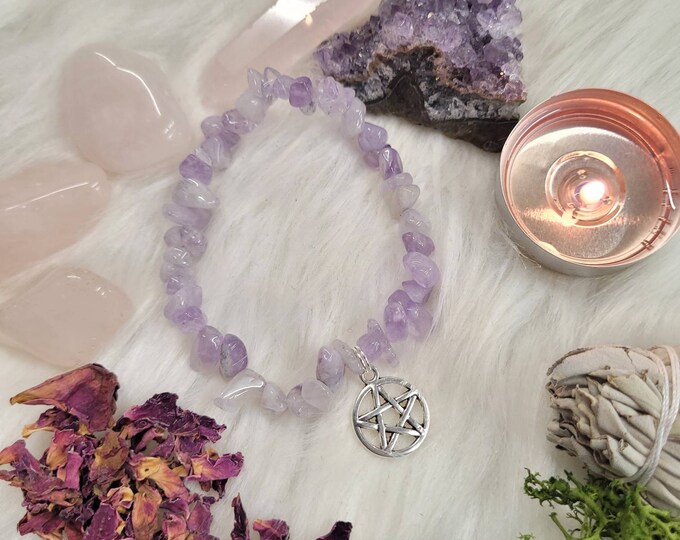Lavender Amethyst and Pentacle bracelet - Calming crystals