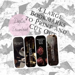 Four Large Printable Dark Academia Bookish Bookmarks - Digital Download - Pink Bat Pumpkin Bat
