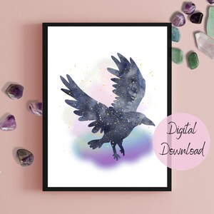 Flying Crow Wall Art - Digital Downloadable Spiritual Art