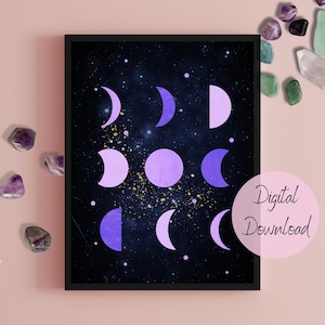 Purple Moon Phase Wall Art Decor - Digital Downloadable Spiritual Art