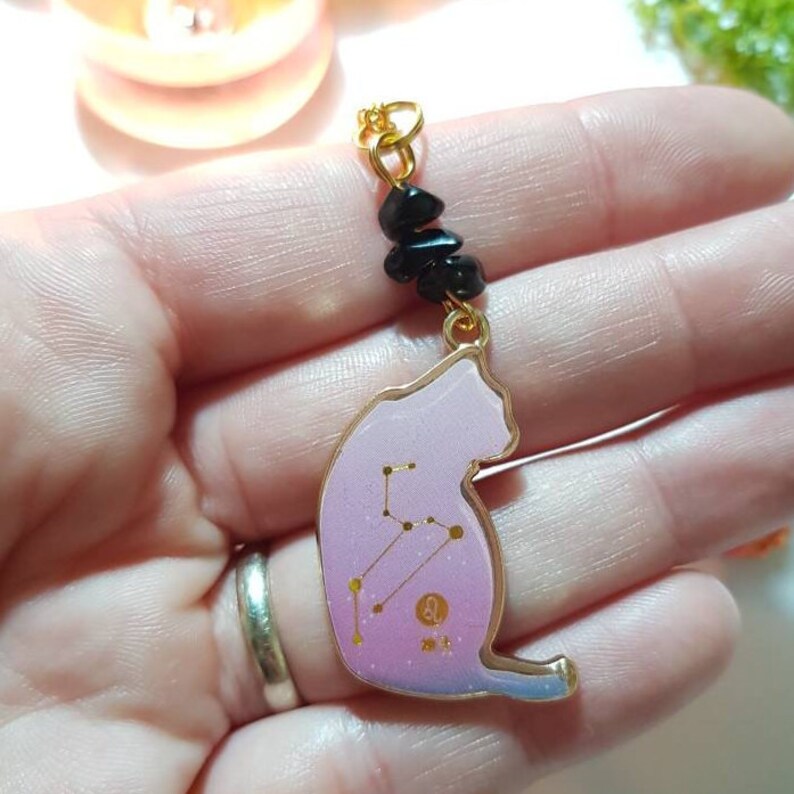 Birthstone Leo gold plated cat necklace Onyx