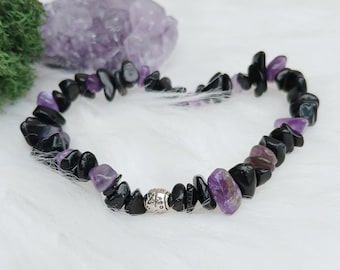 Amethyst and Obsidian Pentacle bracelet - Protection