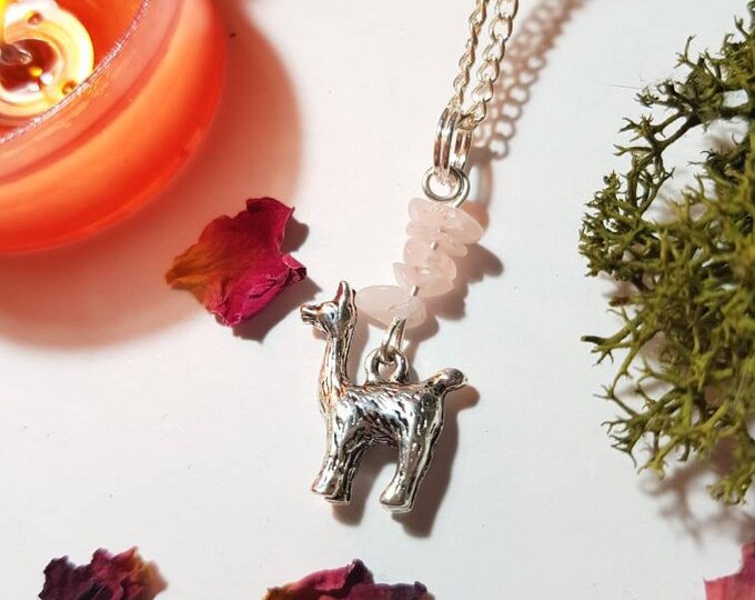 Rose Quartz Llama necklace - Self love gift - Crystals for comfort