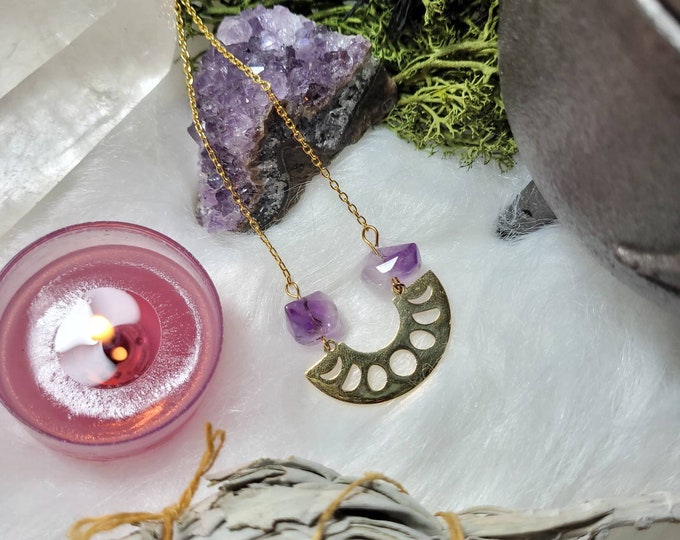 Gold Moon Phase Amethyst necklace - Witchy Jewellery