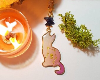 Libra gold plated cat necklace - Sodalite - Birthstone