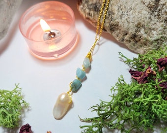 Larimar and genuine pearl necklace - Calming necklace - Water element