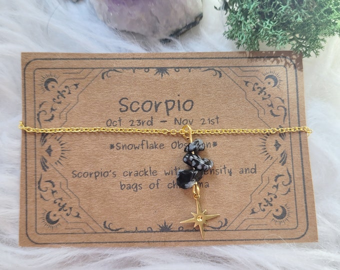 Gold Scorpio Star Sign Birthstone Necklace - October - November