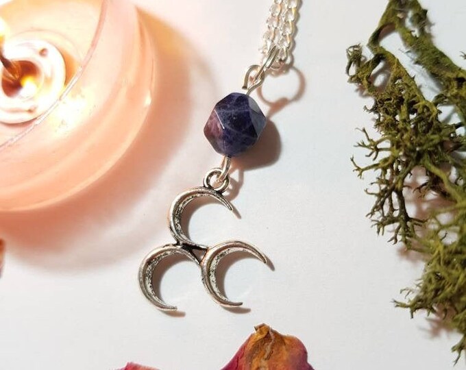 Sodalite Triple Moon necklace - Crystal necklace - Wisdom