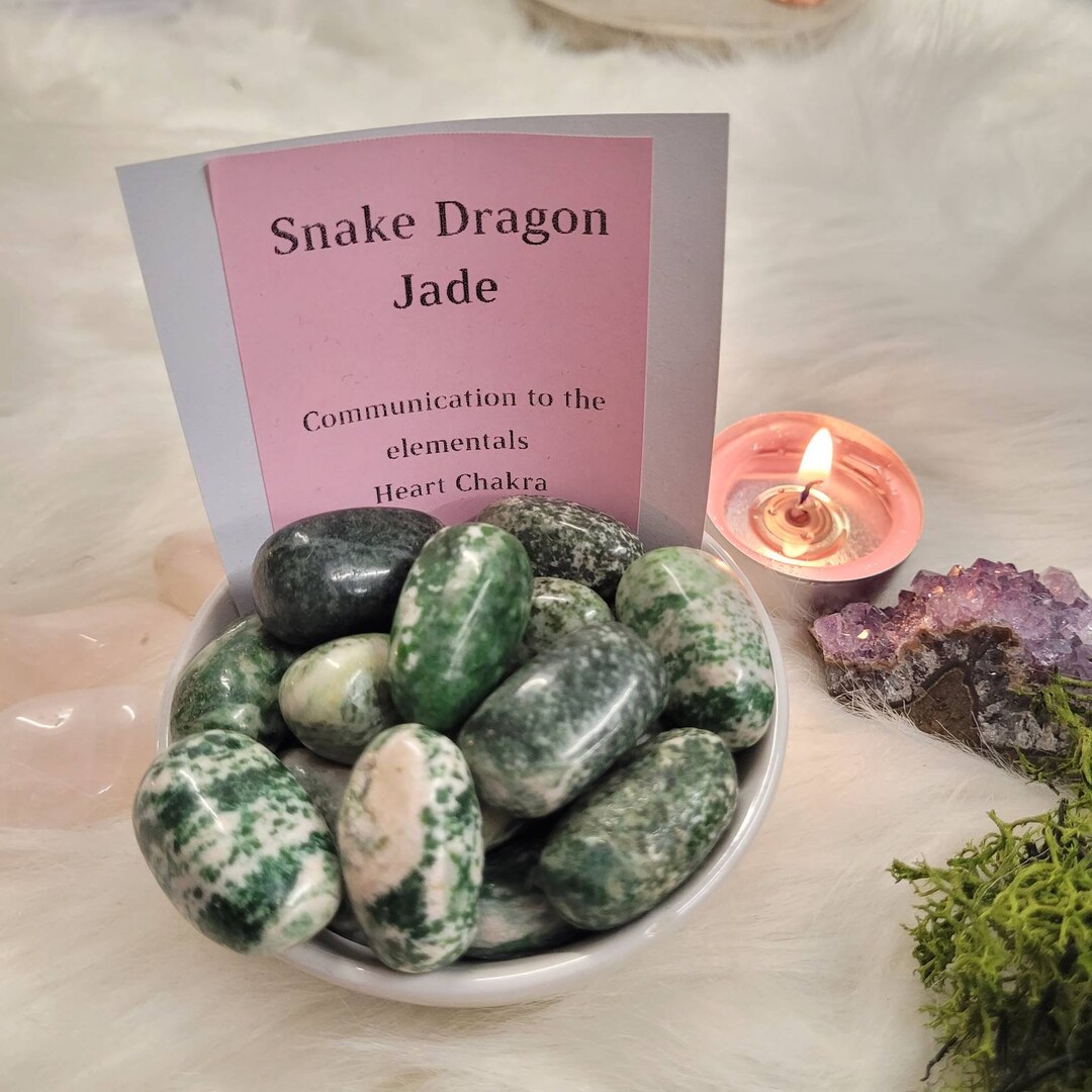 Snake Dragon Jade Tumble Stone Earth Communication Heart - Etsy