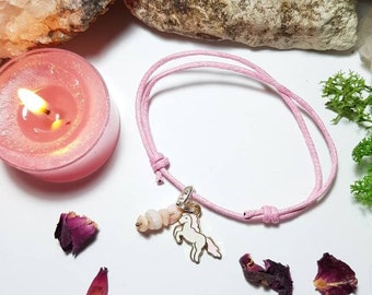 Adjustable Unicorn and Pink Peruvian Opal bracelet - Anxiety - Love