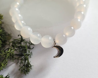 White Chalcedony Moon Bracelet - Emotional Balance - Calm