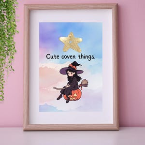 Spooky Cute Halloween Anime Witch Kawaii Pumpkin Wall Art - Digital Downloadable Printable Art - Pastel Goth