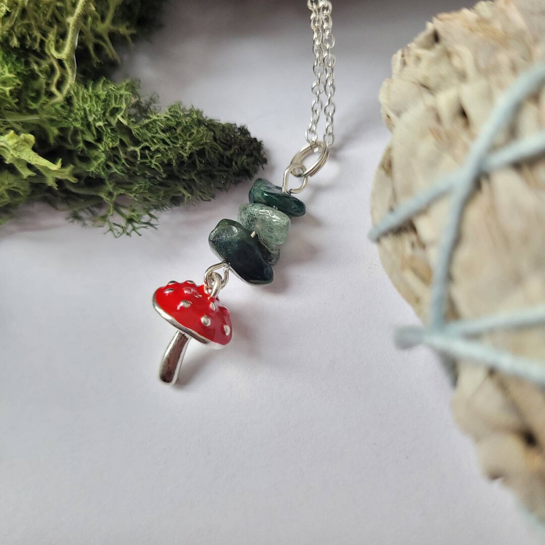 Grounding Moss Agate and Toadstool Necklace Earth Element Etsy
