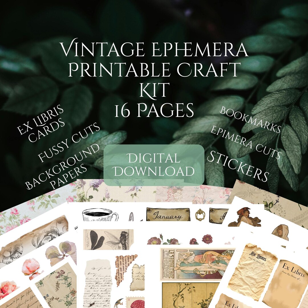 Vintage Style Printable Craft Kit | Junk Journal Ephemera & Bookish ...