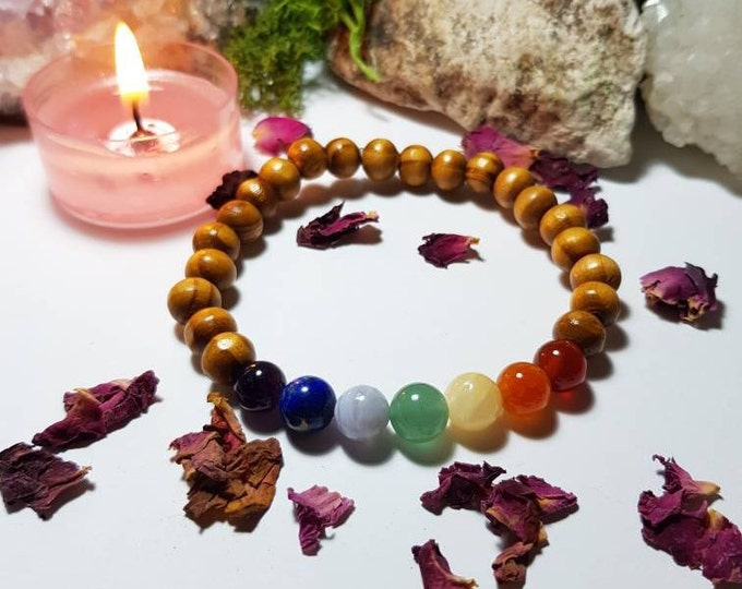 Featured listing image: Chakra bracelet with genuine crystals and wooden beads