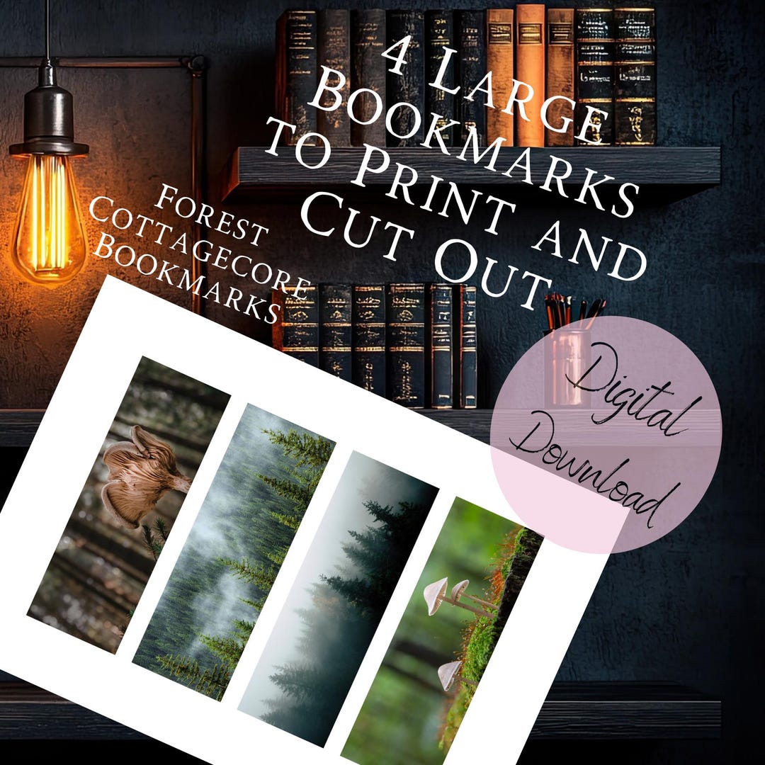 Four Large Printable Dark Forest Cottagecore Bookmarks - Digital ...