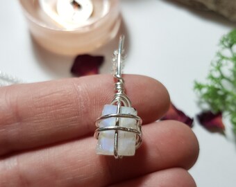 Rough cut Indian Rainbow Moonstone necklace - June Birthstone - Confidence