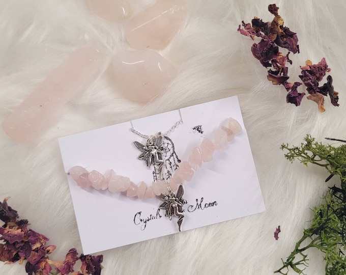 Rose Quartz Fairy bracelet and necklace set - Self love