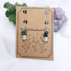 Oak Leaf Moss Agate Silver Dangle Earrings