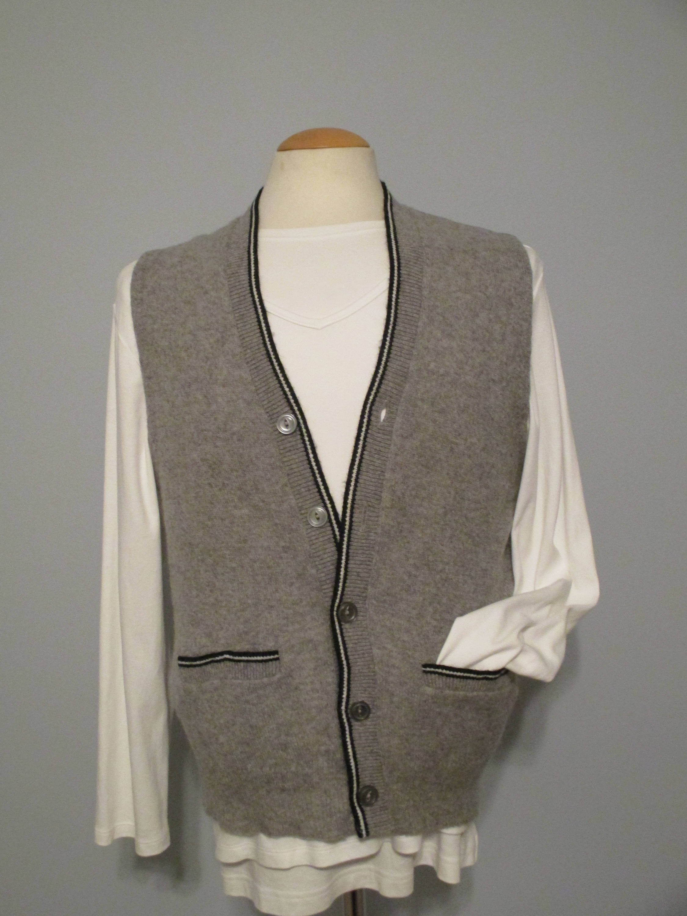 Vintage Wool Sweater Vest Button Up Gray Vest With Pockets Etsy