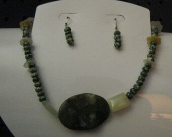 TREE AGATE and JADE Jewelry Set