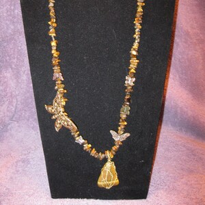MultiI METAL BUTTERFLIES And WIRE-Wrapped Tiger Eye Jewelry Set