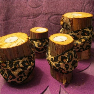 RUSTIC WOODEN CANDLE Holder  Set