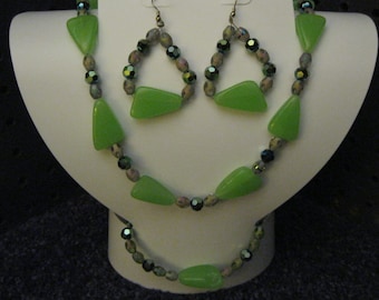 Man-Made GREEN STONES includes Necklace, Bracelet, and Earrings.