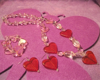 PINK and RED HEARTS with Pink Ovals and Ball Jewelry Set