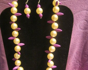 PURPLE POINTED Ovals with PEARLS Jewelry Set