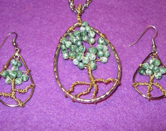 Teardrop HEALING TREE Necklace and Earring Set TREE Agate