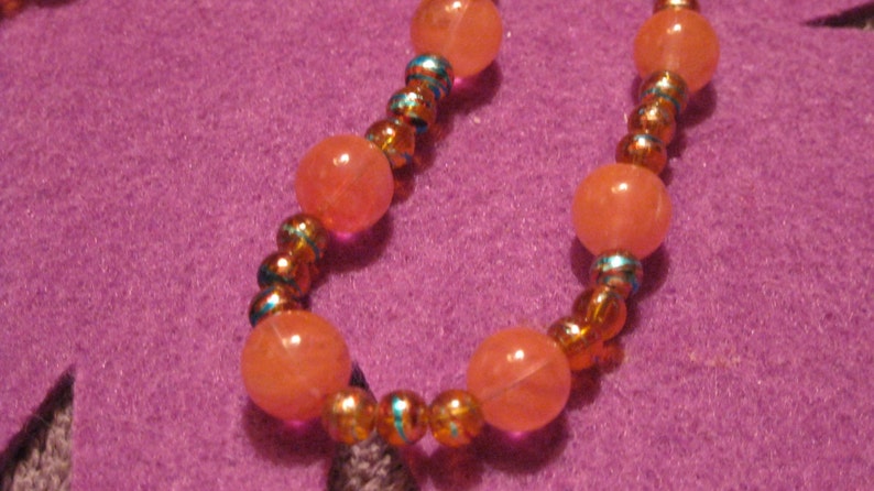 PEACH And BLUE IRIDESCENT Beaded Jewlery Set