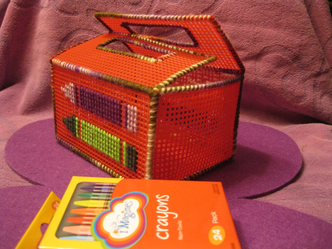 PLASTIC CANVAS CRAYON Box Red Etsy